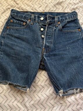 Levi's Dark Blue Raw-Hem Button-Fly Jean Shorts